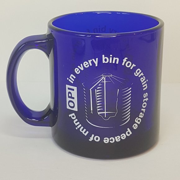 RARE Vintage OPI GRAIN MANAGEMENT SYSTEM Cobalt Blue Glass Mugs Teacups Set of 2 - Picture 7 of 15